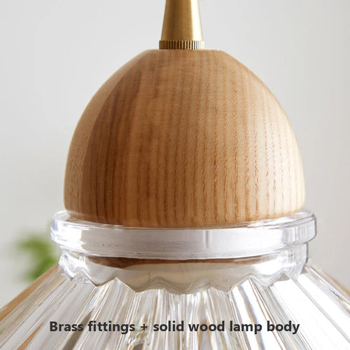Moderner nordischer LED-Kronleuchter aus Holz und Glas im japanischen Stil - vue 6 sur 10