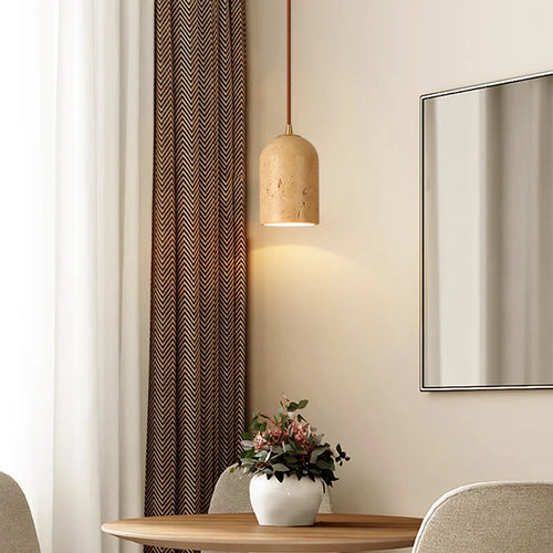 Vintage-Pendelleuchte aus Naturstein mit LED und Retro-Dekor - vue 7 sur 6