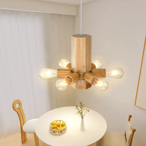 Nordische Pendelleuchte aus Holz für elegante Inneneinrichtung - vue 3 sur 11