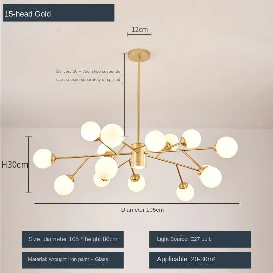 Nordischer LED-Kronleuchter mit Glaskugel für Pendelleuchten