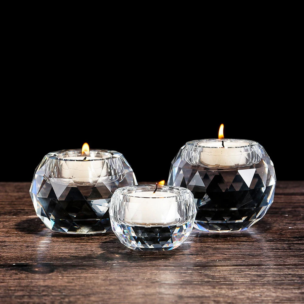 Crystal Diamond Tealight Candle Holder for Wedding Party, Clear Glass Tea Light Candles Holder for Home Room Desk Decor