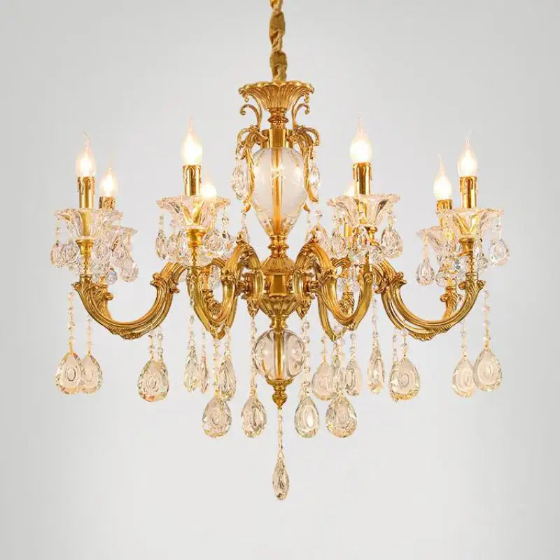 lustre moderne à led en cristal et cuivre - vue 5 sur 9