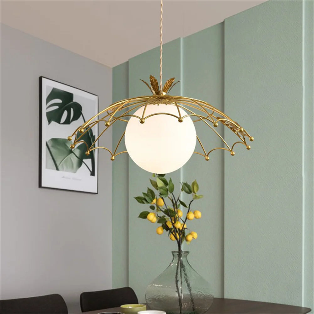 suspension à led en verre avec chapeau doré style nordique pour décoration - vue 5 sur 6
