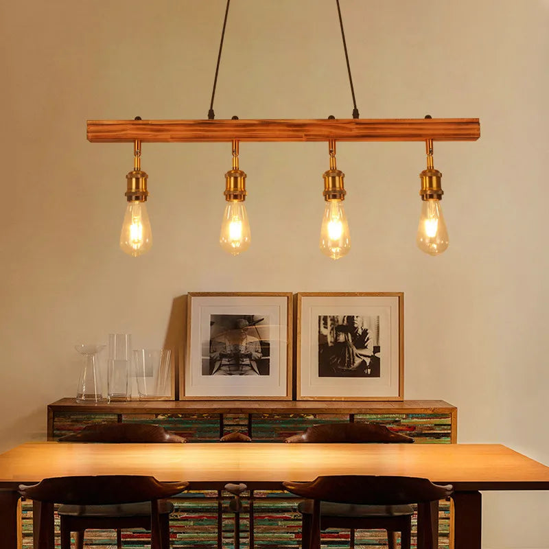 Rétro loft industriel bar lustre restaurant hot pot café lustre en bois magasin de vêtements fond mur spot - vue 5 sur 7