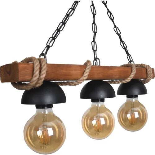 Lustre en bois chaîne de corde éclairage décoratif rétro rustique authentique qualité plafonnier accessoire fait à la main poli turc - vue 7 sur 6