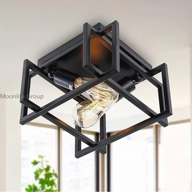 plafonnier vintage en fer forgé avec suspension rondes