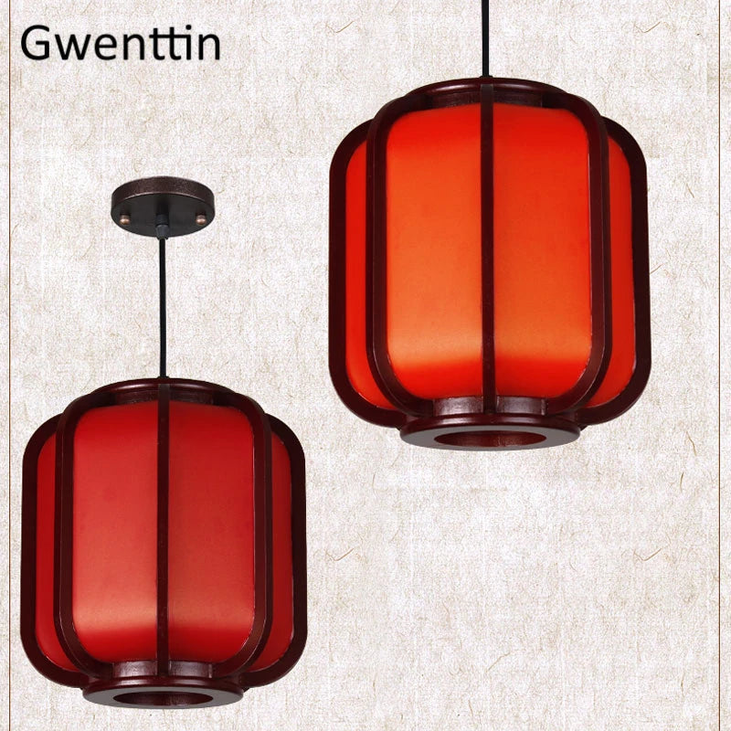 suspension en bois style chinois avec lanterne en peau de mouton - vue 4 sur 10