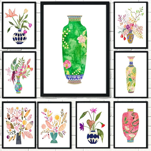 vase aquarelle art mural impressions nordiques décor intérieur - vue 2 sur 7
