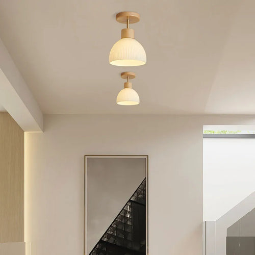 LED-Deckenleuchte Holz Glas für Flur, Korridor, Garderobe, Balkon, nordisches Design - vue 4 sur 9