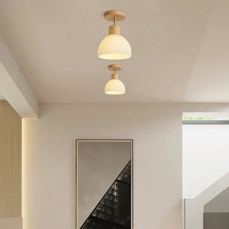LED-Deckenleuchte Holz Glas für Flur, Korridor, Garderobe, Balkon, nordisches Design - vue 3 sur 9