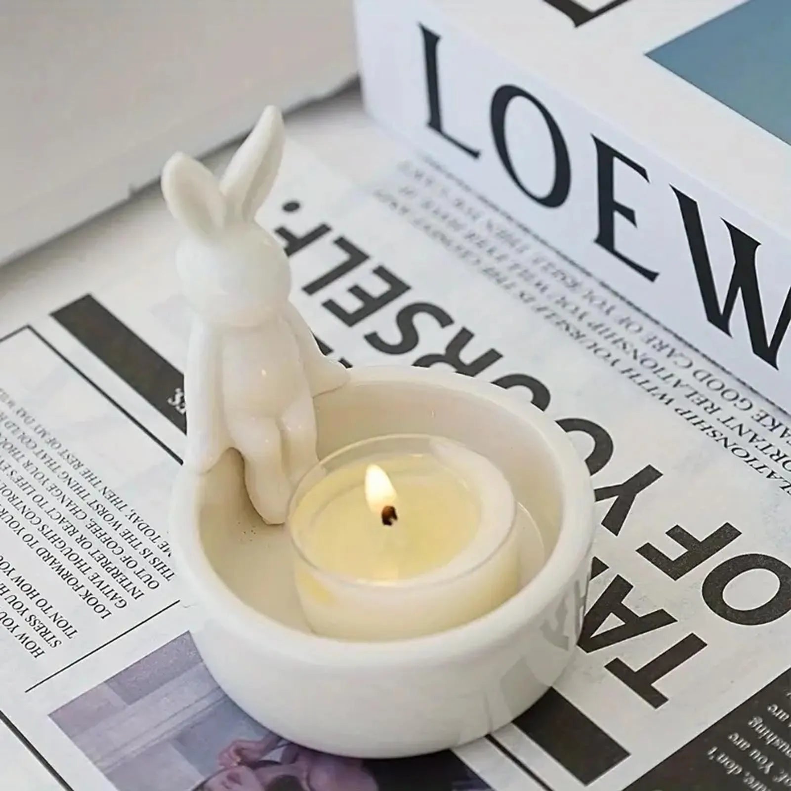 bougeoir décoratif en céramique en forme de lapin pour Pâques - vue 5 sur 7