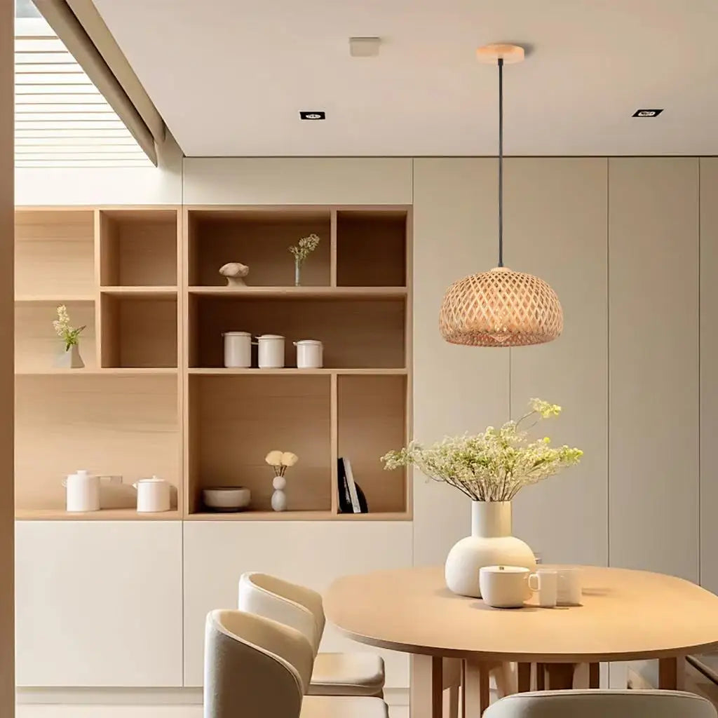 lustre tissé à la main en bambou avec led intégrée - vue 5 sur 16