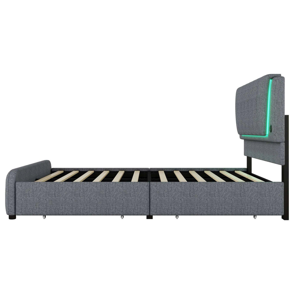 Upholstery bed, 160x200cm, bed with slatted frame (without mattress), remote control room light, bed with four drawers, adjustable