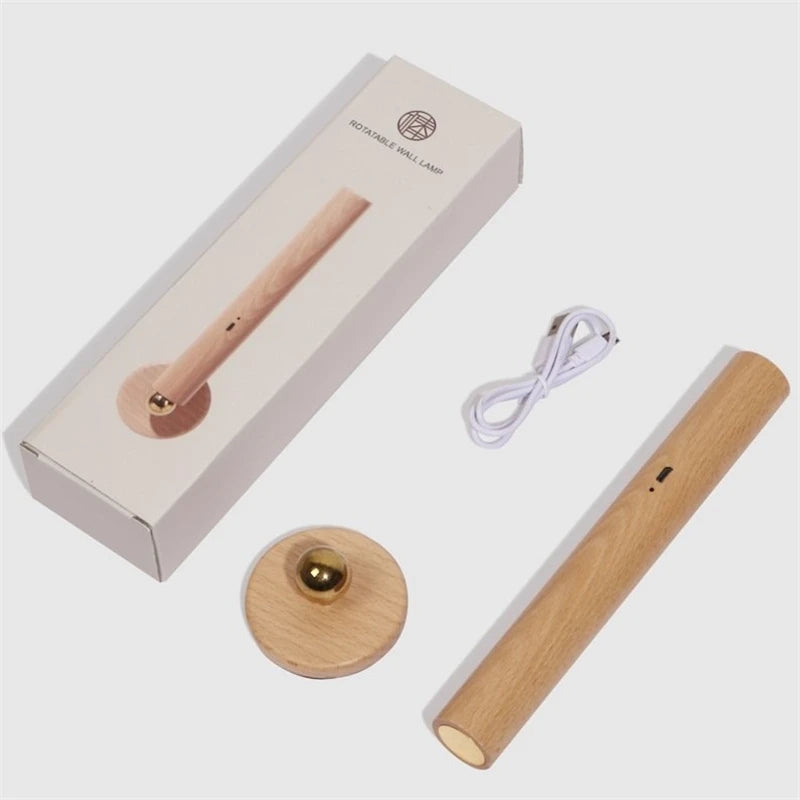 applique murale magnétique rotative en bois avec chargement usb et gradation tactile - vue 7 sur 7