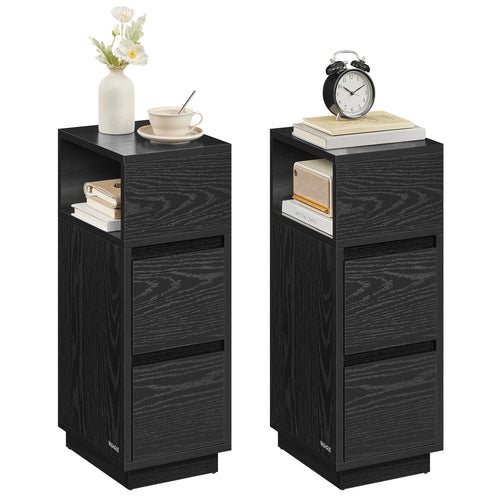 VASAGLE Slim Bedside Tables, Set of 2, Small Narrow Side End Tables with 2 Drawers, 1 Open Compartment Mounted to Face Left - vue 3 sur 9