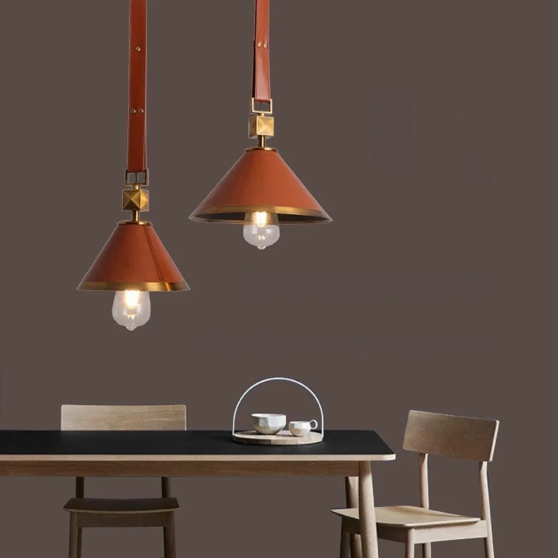 lustre moderne en cuir avec suspension lumière et verre cristal - vue 3 sur 14