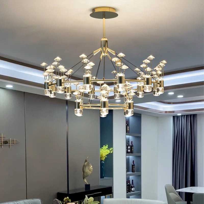 lustre long en cristal style européen avec branche simple en aluminium