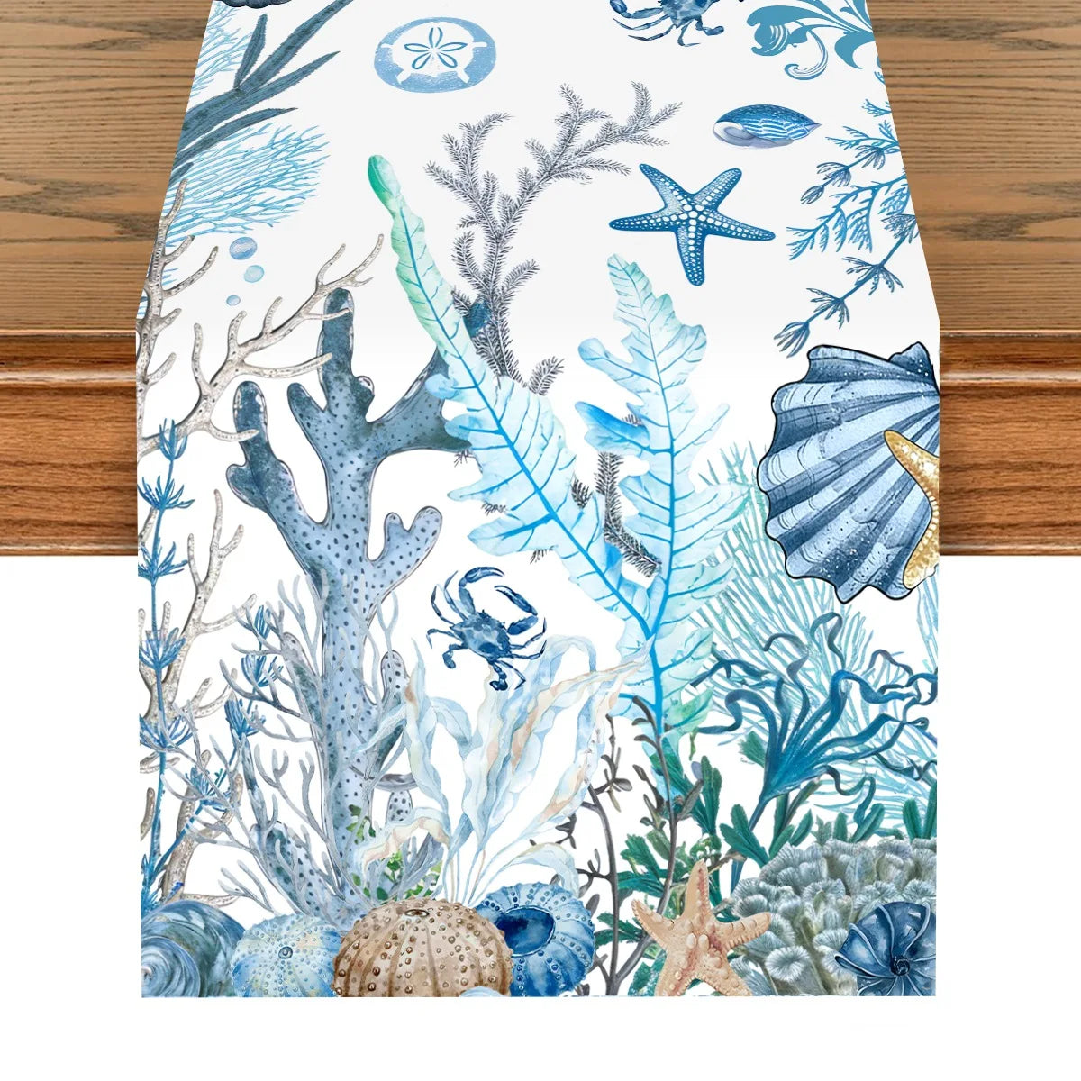 Chemin de table motif vie marine étoiles hippocampes