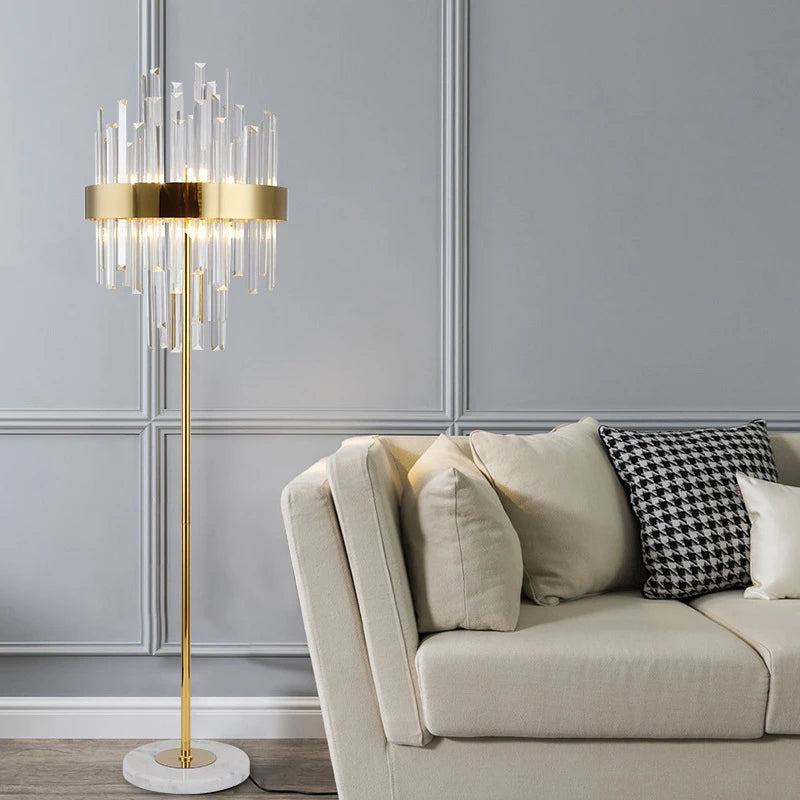 lampadaire post-moderne nordique en cristal doré led luxe - vue 2 sur 17