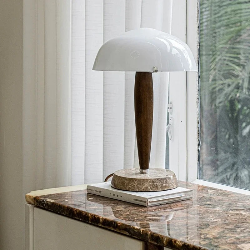 Denmark&Traraditino Herman SHY3 Walnut Wood Desk Lamp Table Light Marble Base Glass Shade - vue 6 sur 7