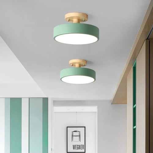 plafonnier bois nordique led macaron rond intérieur balc