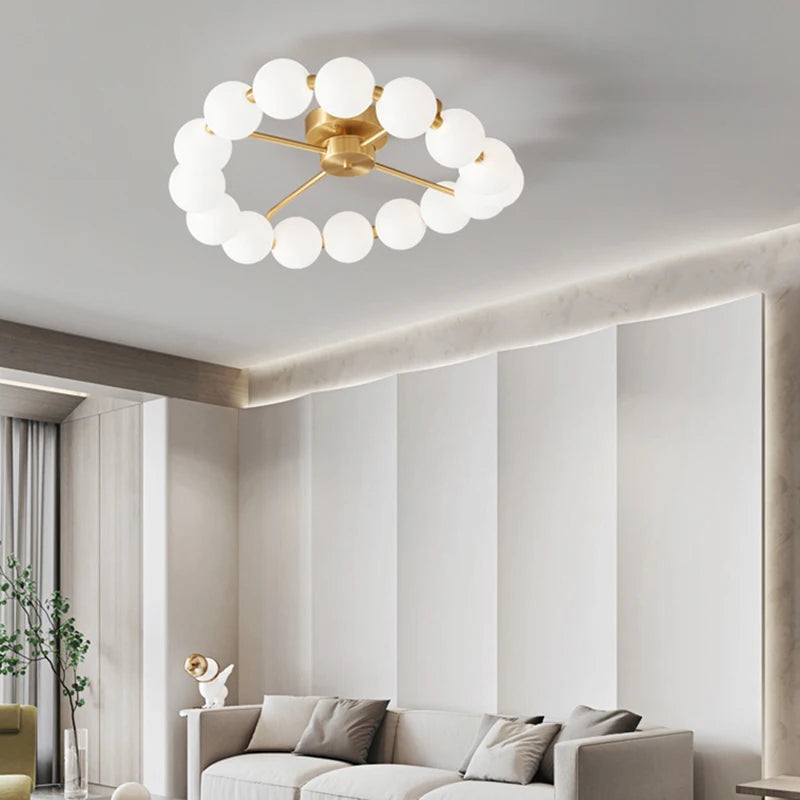 lustre à led avec anneau en cuivre et boule acrylique - vue 4 sur 10