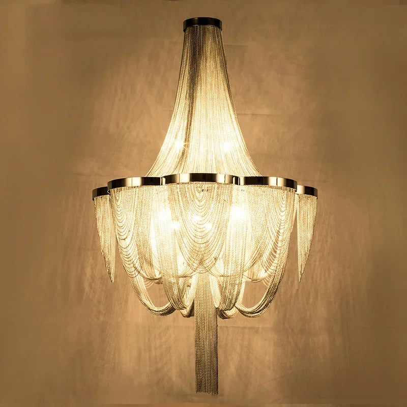 Lustres argentés modernes allumant le lustre de luxe de salon avec les lumières de gland en aluminium de chambre à coucher de frange d'or pour la cuisine