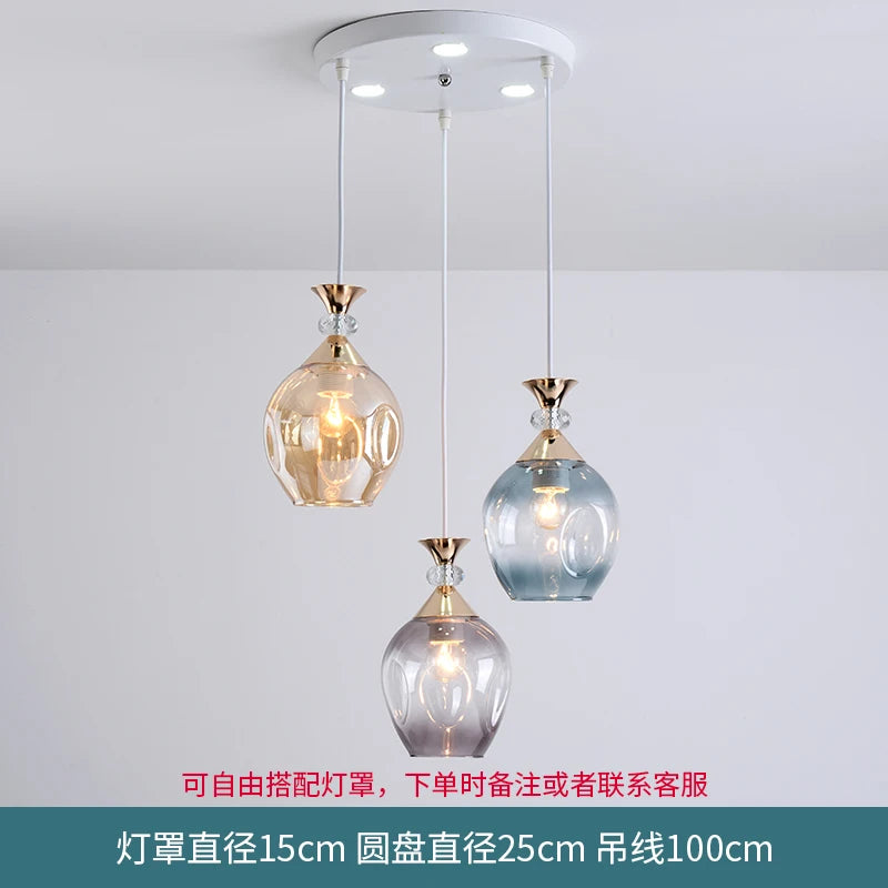 lustre suspendu en verre teinté pour décoration nordique de restaurant - vue 10 sur 12