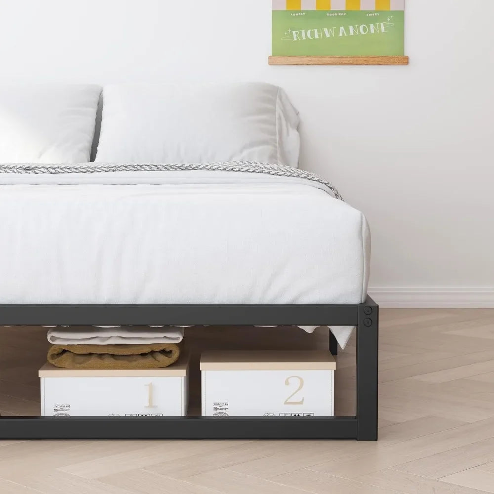King Size Bed Frame, Metal Platform Mattress Foundation With Steel Slat Support, No Box Spring Needed,8 Inch King Size Bed Frame - vue 4 sur 6