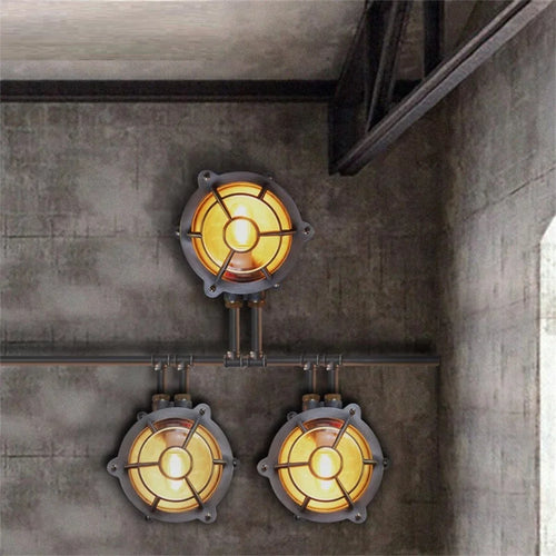 Industrielle Vintage-Wandleuchte Außenbeleuchtung IP65 aus Eisen und Glas - vue 6 sur 6