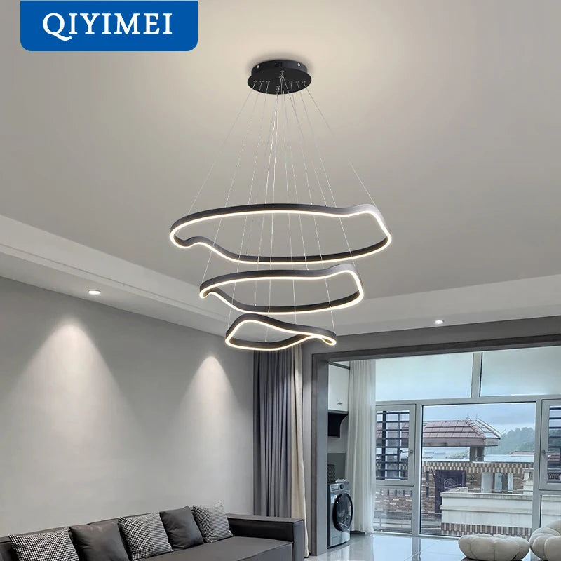 Lustre anneaux déformés design panochas pour intérieur - vue 7 sur 18