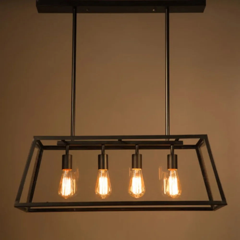 Vintage industriel fer suspension Loft Restaurant lustre rectangulaire lanterne lampe créative salon chambre éclairage - vue 4 sur 9