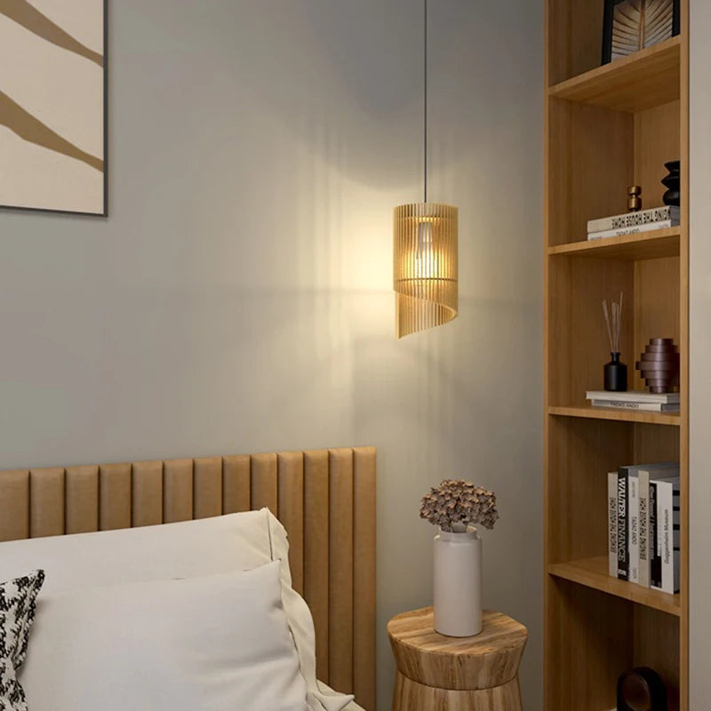 lustre wabi-sabi en bois avec éclairage led suspendu - vue 4 sur 8