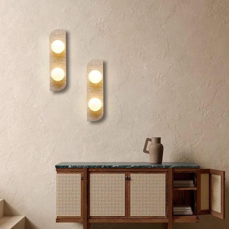applique murale en pierre naturelle verre blanc pour escaliers allée - vue 5 sur 9