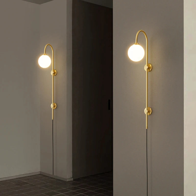 Nordic All Copper Wall Lamp, Bedroom Headboard, Creative Hotel Villa, No Wiring, with Plug, Living Room, Background Wall Lamp - vue 3 sur 7