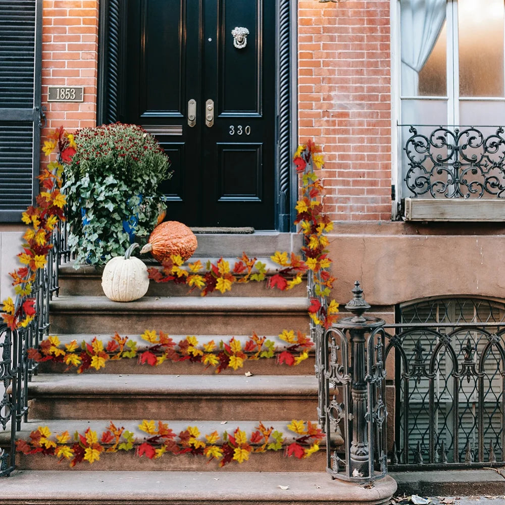 guirlande de feuilles d'érable artificielles en soie décorative pour jardin - vue 5 sur 16