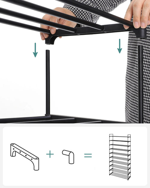 étagère à chaussures haute en métal à 10 niveaux gain de place - vue 3 sur 7