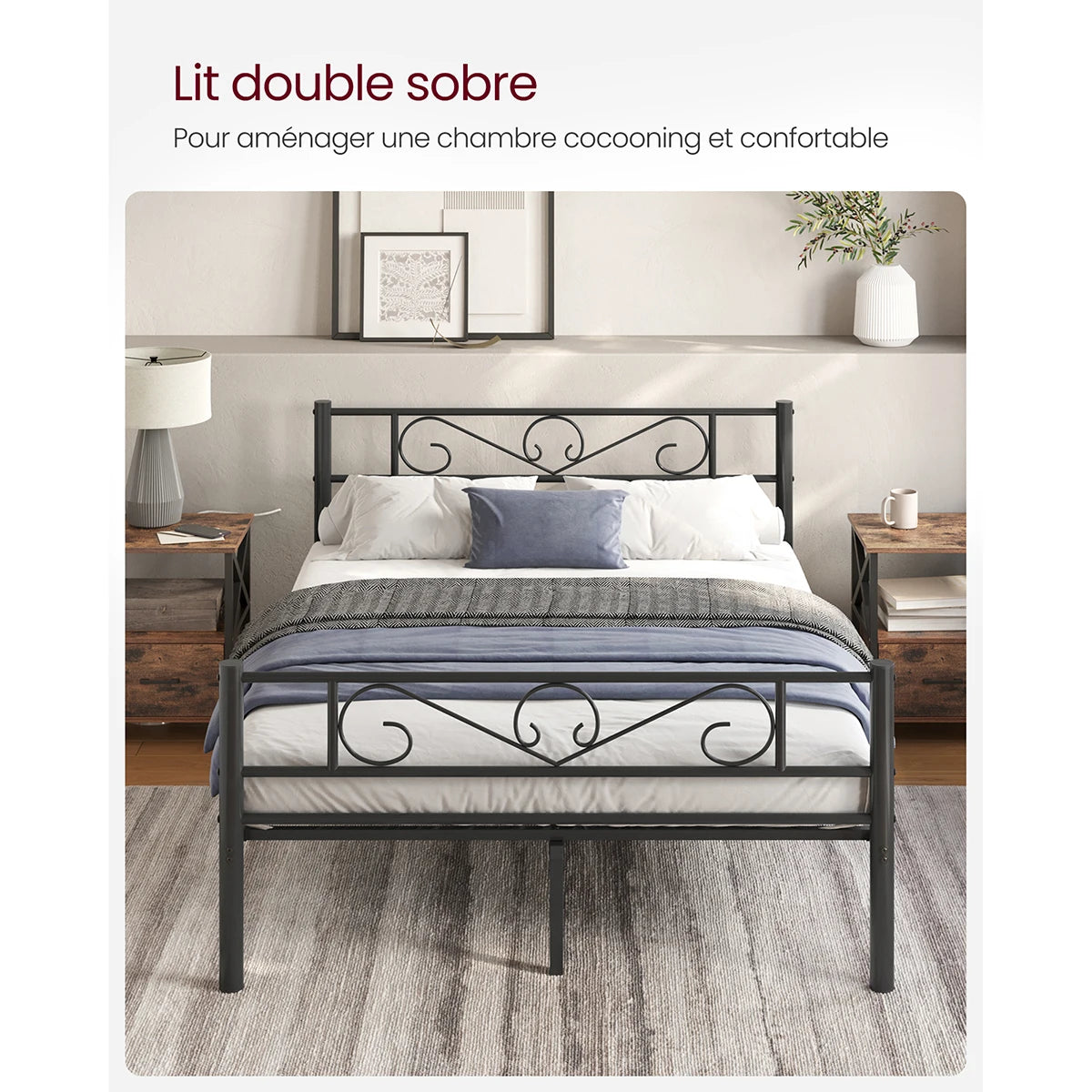VASAGLE Single Bed Frame, Metal Bed Frame, Fits 90 x 190 cm Mattress, Easy Assembly, for Small Spaces, Guest Room