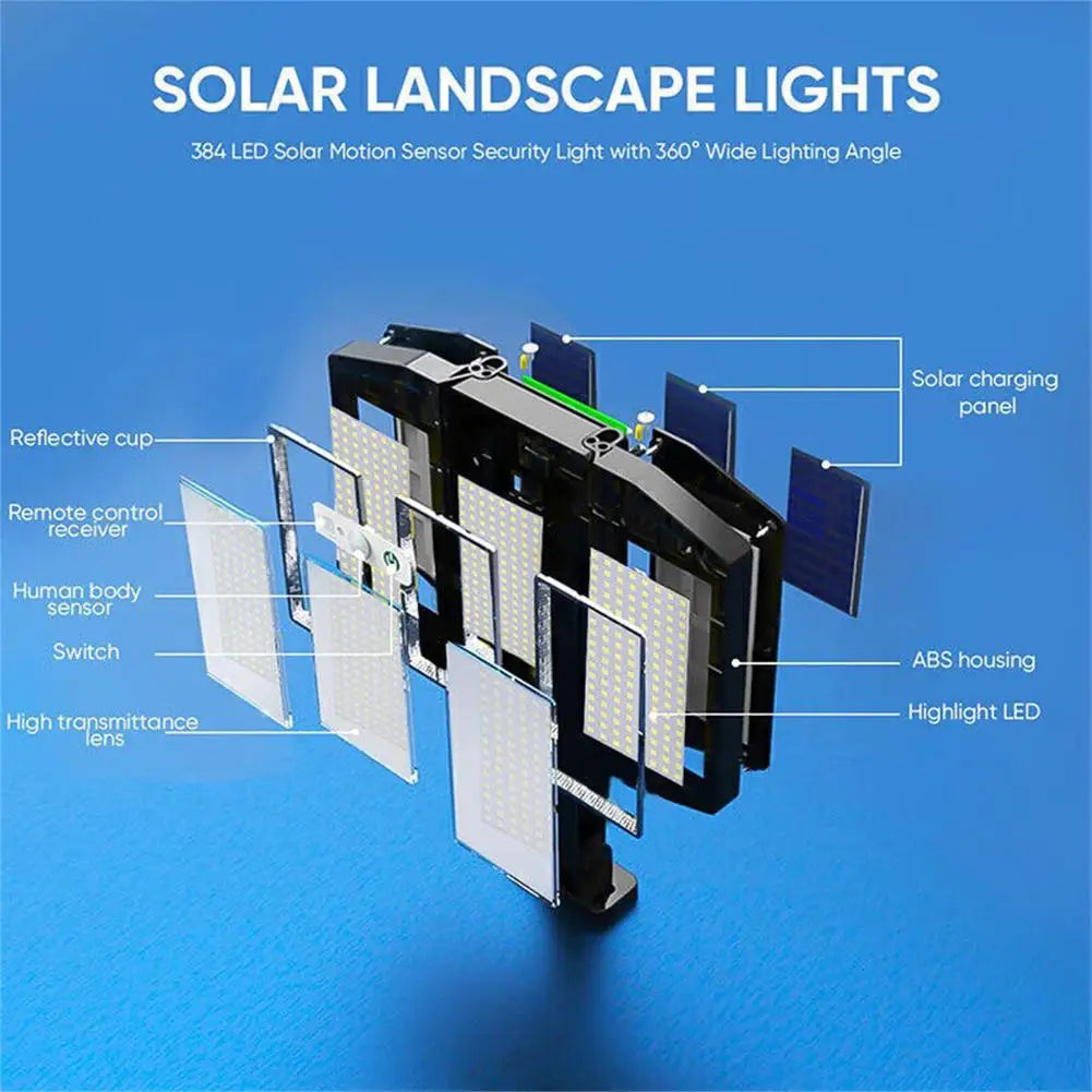 lampadaire solaire 384 led étanche avec capteur et télécommande - vue 4 sur 7