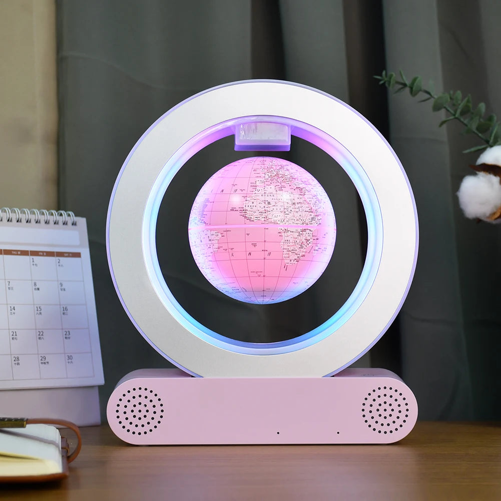 Magnetic Levitation Base Build-In Bluetooth & LED Light 4in Globe Desk Lamp Night Light for Room, Home, Office Desk Toys Decor