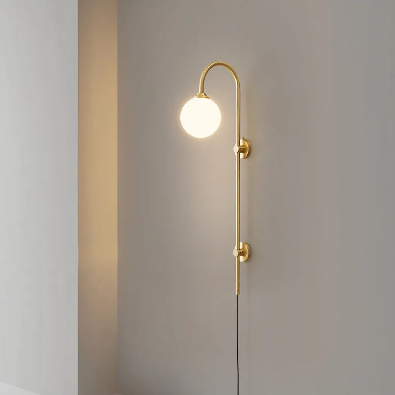 Nordic All Copper Wall Lamp, Bedroom Headboard, Creative Hotel Villa, No Wiring, with Plug, Living Room, Background Wall Lamp - vue 5 sur 7