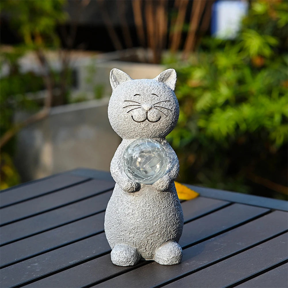 statue de jardin chat avec lanterne solaire décorative pour extérieur - vue 5 sur 8