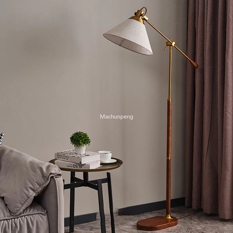 lampadaire bois massif abat-jour pied moderne - vue 2 sur 7