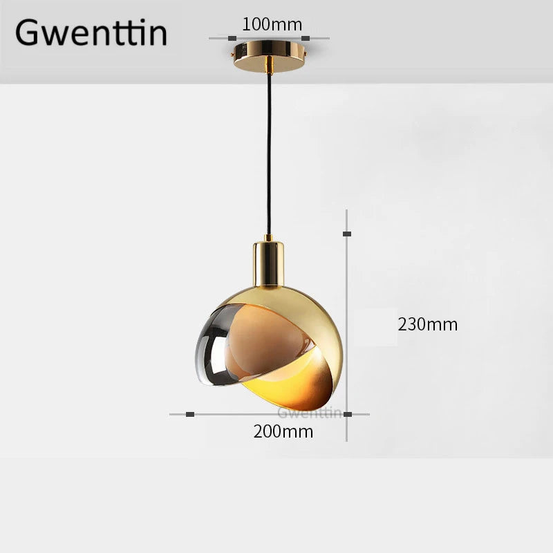 suspension moderne en or avec éclairage led décoratif - vue 4 sur 8