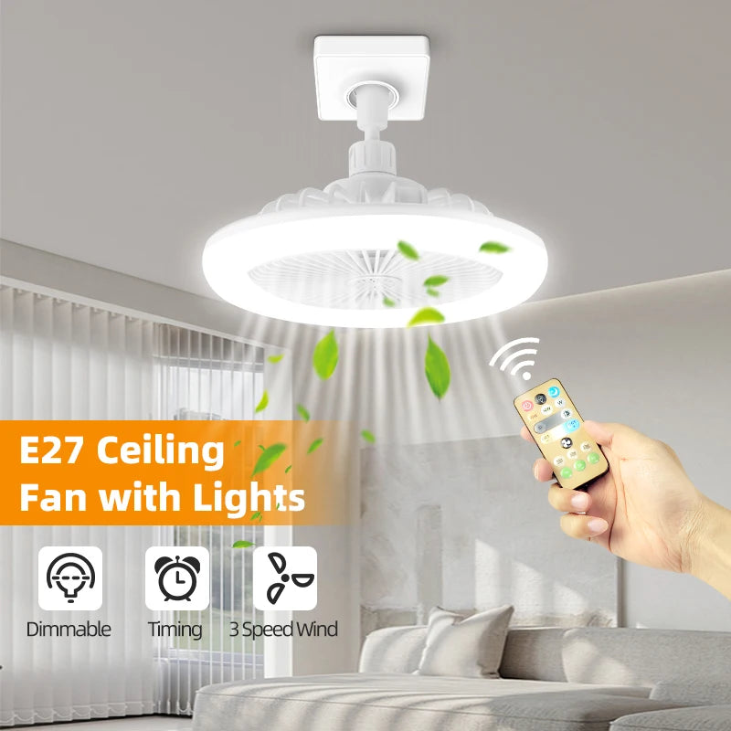 Fan Luster Silent Ceiling Fan Light with Remote Lamp E27 Control Bedroom Living, Home Lighting Source, Ac85-265v  Ceiling Fan - vue 3 sur 8