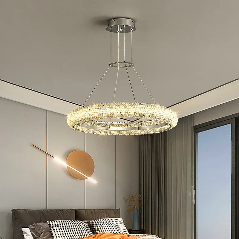 lustre moderne en chrome et cristal pour décoration intérieure - vue 5 sur 12