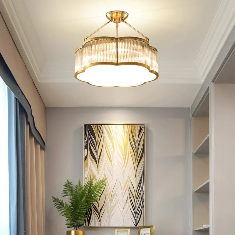 Lustre en verre de cuivre E27 LED montée au plafond pour salon allée chambre