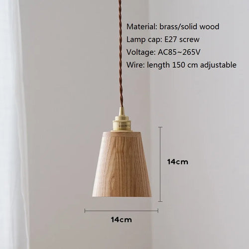 Moderne LED-Pendelleuchte aus Holz mit Lampenschirm aus Messing - vue 3 sur 8