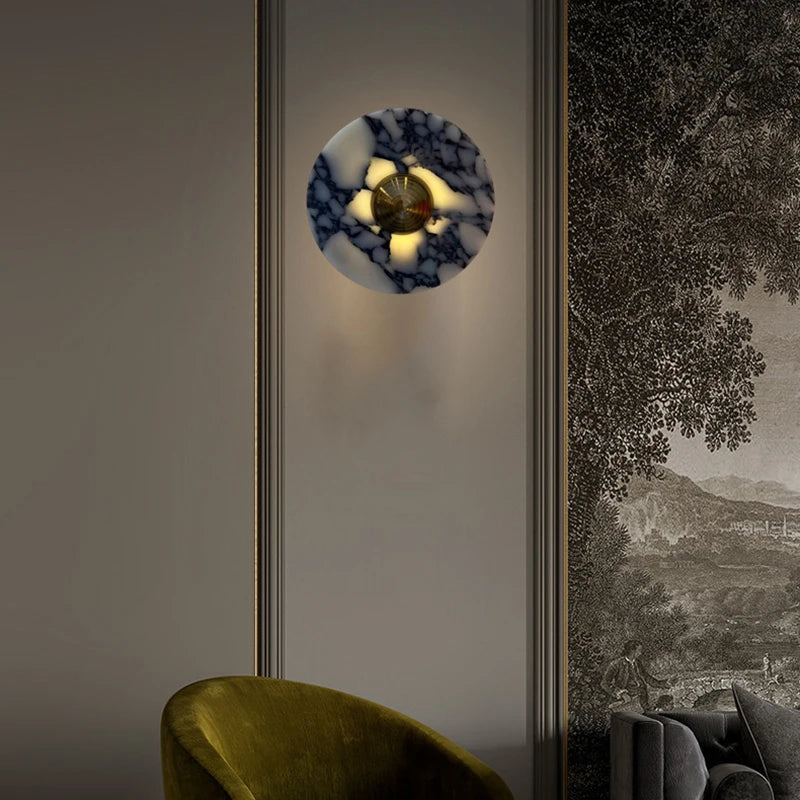 Applique murale led en marbre naturel pierre et métal doré éclairage d'ambiance 3000k - vue 5 sur 8