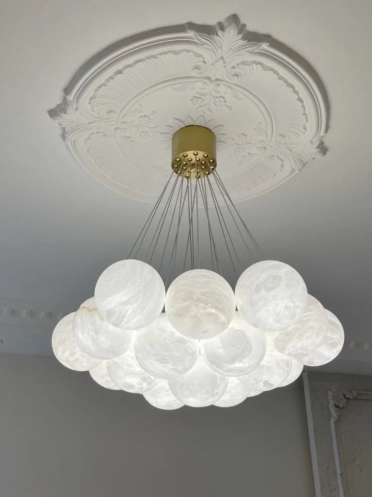 lustre en cuivre de luxe avec marbre naturel espagnol pour décoration moderne - vue 3 sur 7